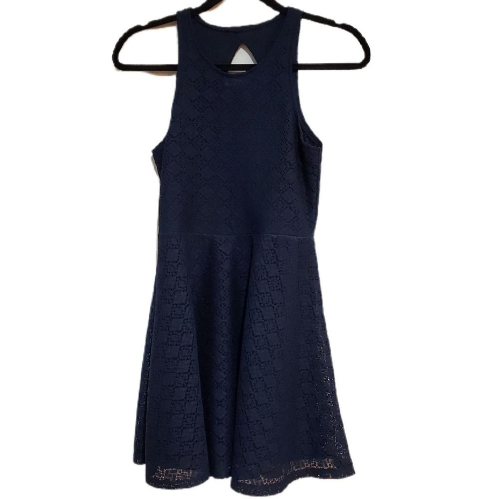Navy Blue A Line Crochet Halter Dress Aeropostale Keyhole Back Size Medium - Picture 6 of 6